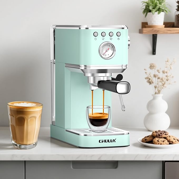 CHULUX Slim Espresso Machine with Milk Frother for Home Latte, Pastel Green | Precise Pressure Gauge, Food-Grade Materials, 20 Bar Italian Pump, Professional Temperature Control System, Stainless Steel - Image 5