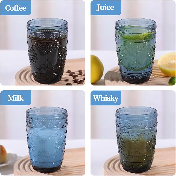 abrwyy Blue Drinking Glasses, Blue Glassware, 14oz Vintage Drinking Glasses | Lead-Free Glass, Thick&Durable Glass, Home Decoration, Drinking Glasses Set of 6 - Image 7