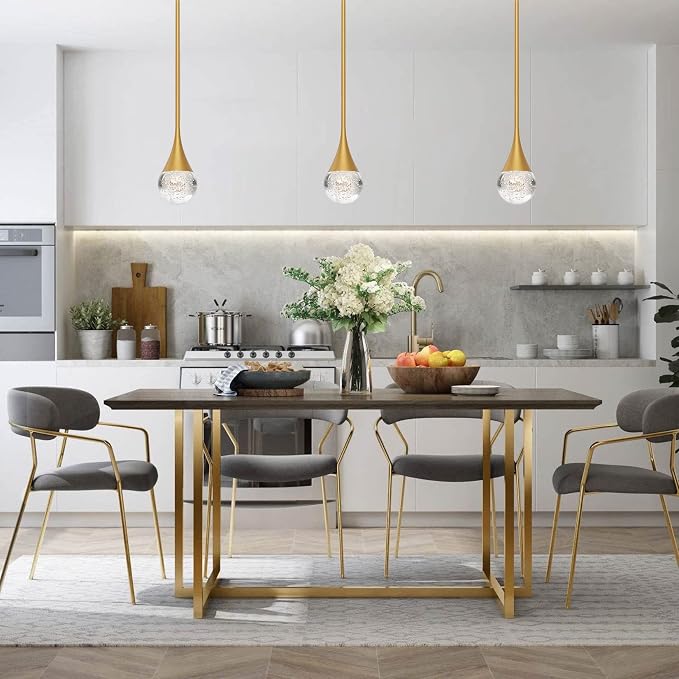Gold LED Pendant Light for Kitchen Island, Bubble Crystal, 1-Light | Bubble Glass Shade, Modern, Height Adjustable, Ceiling Hanging Lighting for Kitchen Island Dining Room - Image 6