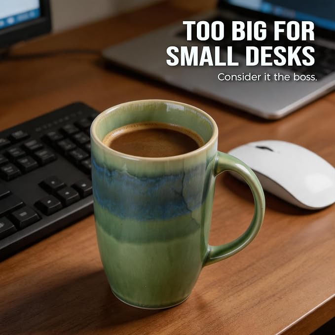 22oz Oversized Heavyweight Ceramic Coffee Mug, Large (Green) | 22oz Extra Large, Oversized Heavyweight Ceramic, Reactive Glaze, Microwave & Dishwasher Safe, Prop 65 Compliant, Gift Box - Image 3