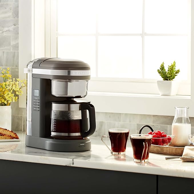 KitchenAid 12 Cup Drip Coffee Maker, Spiral Showerhead and Warming Plate | Programmable Warming Plate, Even Saturation for Rich Flavor, Removable Water Tank, Model KCM1209, Matte Grey - Image 4