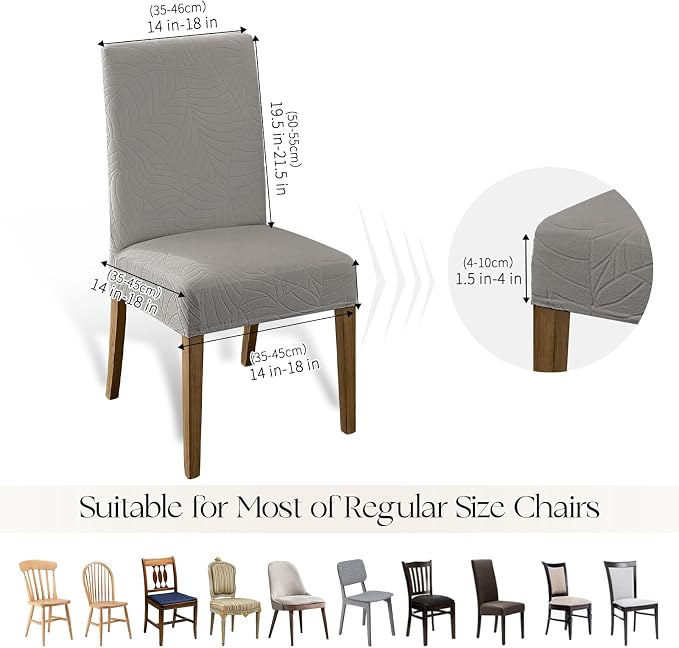 MOSAYT 100% Waterproof Dining Room Chair Covers Set of 4, Super Fit Stretch Jacquard Parson Chairs Slipcovers Removable Washable Chair Seat Protectors for Home, Kitchen, Banquet (Light Grey) - Image 6