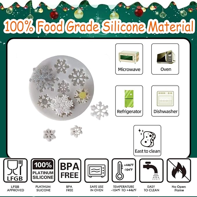 1 Pcs Christmas Chocolate Silicone Molds Snowflake Shape Non-Stick Round Baking Molds for Mini Cake Chocolate Fondant Pudding Jelly Mousse Muffin Top Dessert Making