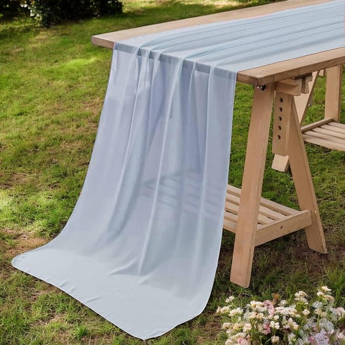 Pack of 25 | Dusty Blue | 14ft Chiffon Table Runner 29x170 Inches Long Romantic Rustic Sheer Gauze Runner for Wedding Bridal Shower Birthday Banquets Engagement Spring Easter Boho Decorations by MDS