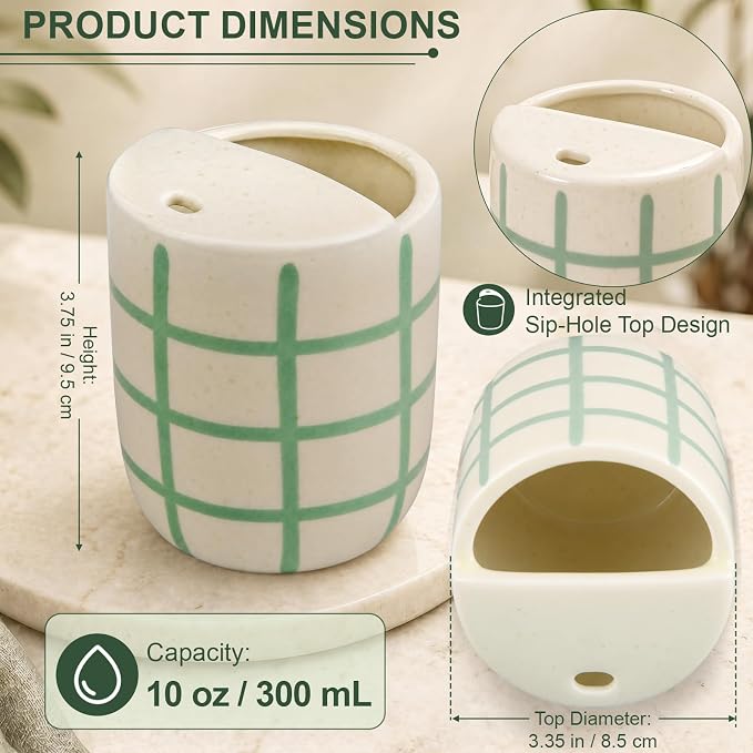 Ceramic Coffee Mug with Sip Hole 10 oz Novelty Checkered Coffee Cup Retro Hand Painted Ceramic Tea Travel Mug Cappuccino Latte Cup for Kitchen Dining Travel, Microwave & Dishwasher Safe - Image 2