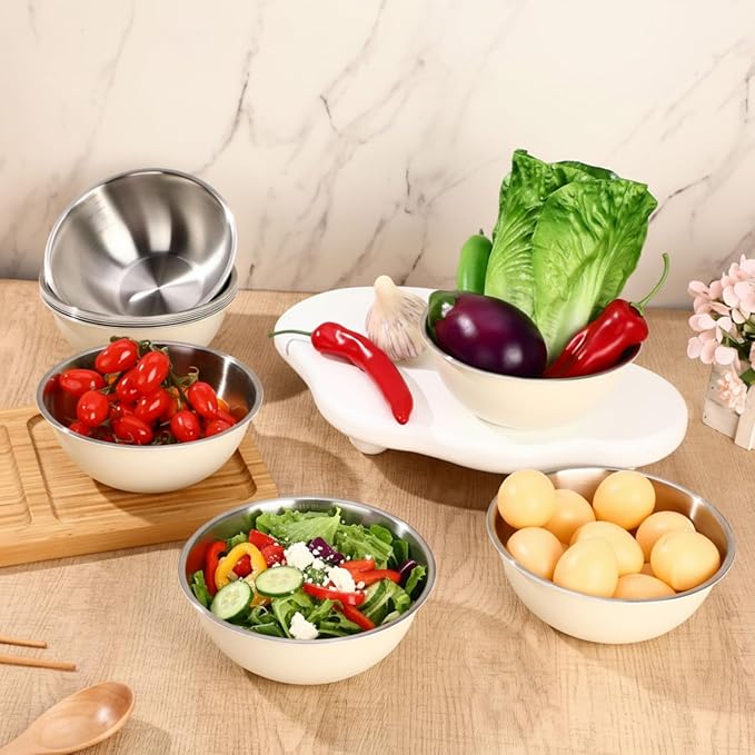 12 Pcs Stainless Steel Mixing Bowls Nesting Metal Prep Salad Bowls with Scale Reusable Baking Cooking Food Soup Storage Organizers for Kitchen Refrigerator(1.3QT)