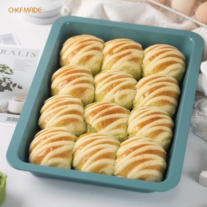 CHEFMADE Baking Pan, 13" Nonstick Lasagna Sheet Pan for Oven (Green) | Deep 1.8" carbon steel bakeware. Nonstick coating, wide edges for easy handling. Oven-safe for roasting, cookies, casseroles - Image 3