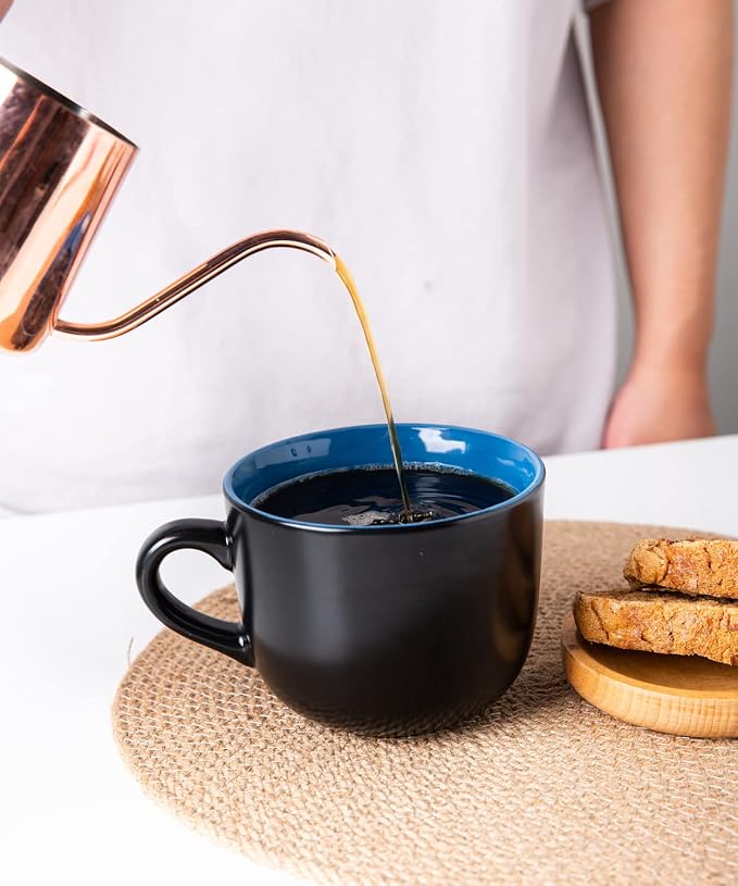 AmorArc 24 oz Soup Mugs with Handles, Jumbo Ceramic Bowls Mugs Set with handles for Coffee Cereal Cappuccino Snacks, Microwave&Dishwasher safe Soup Cups for Meal-Blue - Image 3