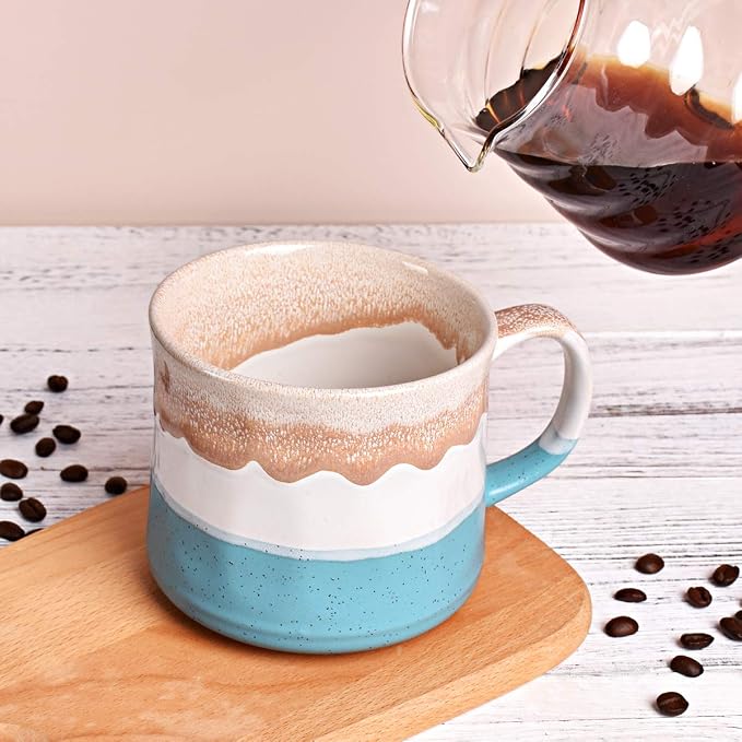 Bosmarlin Large Ceramic Coffee Mug, Big Tea Cup, 7 Colors to Choose, 21 Oz, Dishwasher and Microwave Safe, 1 PCS (Blue&White) - Image 5