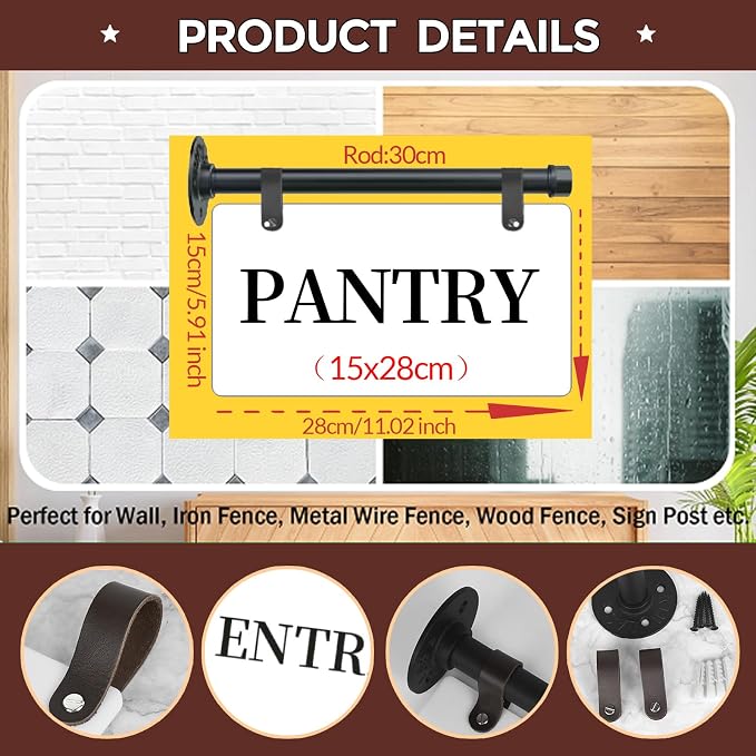 Metal Hanging Pantry Sign for Door 11"x 6" Wall Mounted Pantry Sisn with Brackets Double-Sided Pantry Farmhouse Rustic Wall Decor for Office Kitchen Farmhouse Restaurant Coffee Shop Store Hotel School Bar - Image 2