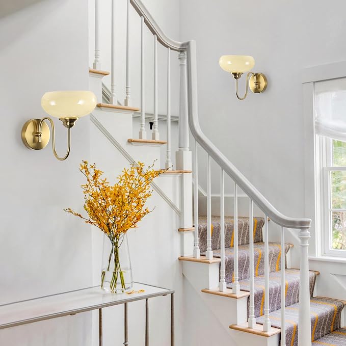 7.9" Yellow Glass Wall Sconce Mid Century Modern Kitchen Globe Wall Lamp Elegant Brushed Brass Wall Light Fixture Hardwired for Living Room, Bedroom, Bathroom - Image 7