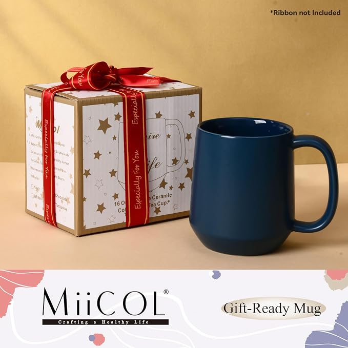 Miicol Ceramic Coffee Mug, 16 oz Large Coffee Cup, Tea Mug with Handle, Flat Bottom Mug for Men, Women, Office, Microwave and Dishwasher Safe, Multi-Color, Navy - Image 9