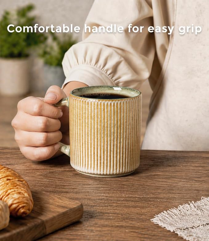 GBhome 12 oz Handmade Stoneware Coffee Mugs Set of 6 with Handles | Coffee Cups for Latte, Tea, Cocoa & Milk, Ideal for Daily Use&Gifts, Microwave & Dishwasher Safe, Desert Sage - Image 3