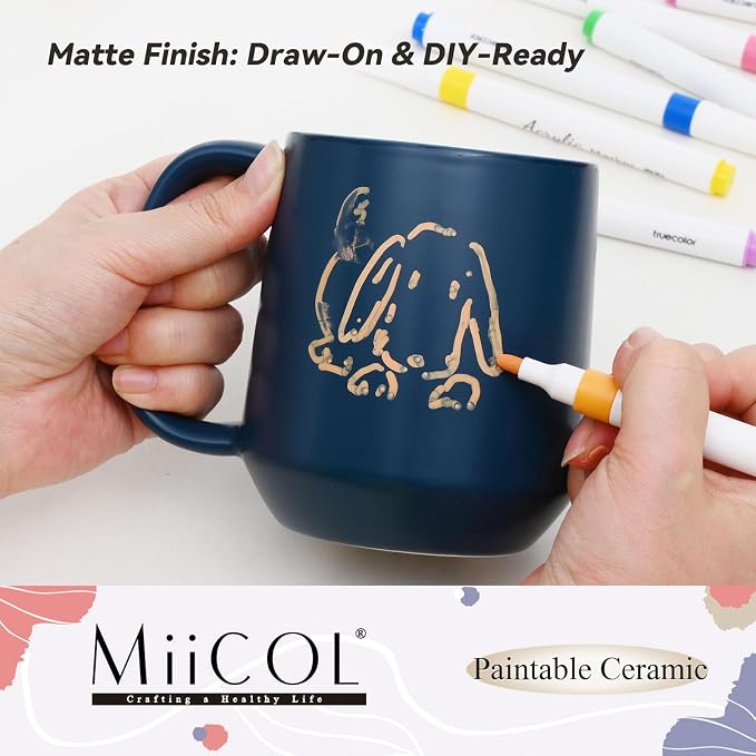 Miicol Ceramic Coffee Mug, 16 oz Large Coffee Cup, Tea Mug with Handle, Flat Bottom Mug for Men, Women, Office, Microwave and Dishwasher Safe, Multi-Color, Navy - Image 8