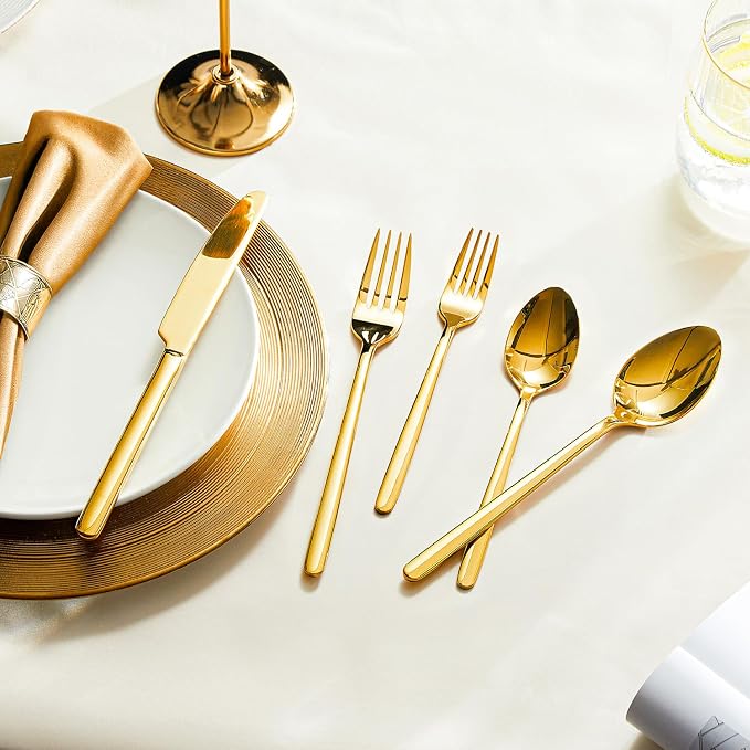 KINGSTONE Gold Silverware Set, 20 Piece Flatware Cutlery Set for 4, 18/10 Stainless Steel Silverware Mirror Polished Dishwasher Safe for Home, Restaurant, Wedding, Party(Gold, 20 pieces for 4) - Image 4