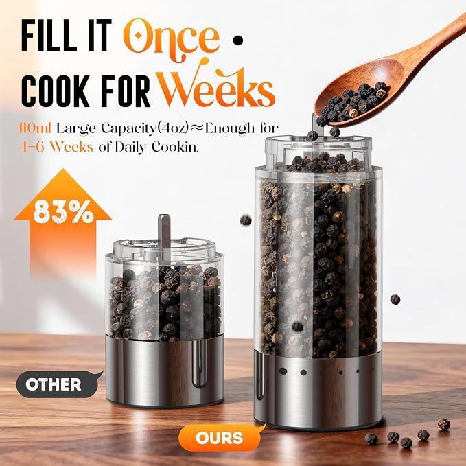 Electric Salt and Pepper Grinder Set – Rechargeable Automatic Salt and Pepper Shaker with 6 Adjustable Coarseness, Large-Capacity Pepper Mill Kitchen Appliances and Home Essentials Gifts for Women - Image 4