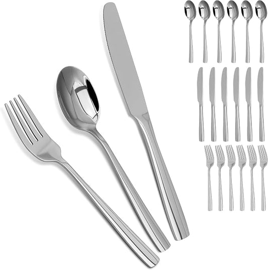 Silverware Set,18/10 Stainless Steel 18Piece Silverware Set For 6,With Dinner Knives Spoon Forks Set for Home, Kitchen and Restaurant, Mirror Polished& Dishwasher Safe by SANTUO