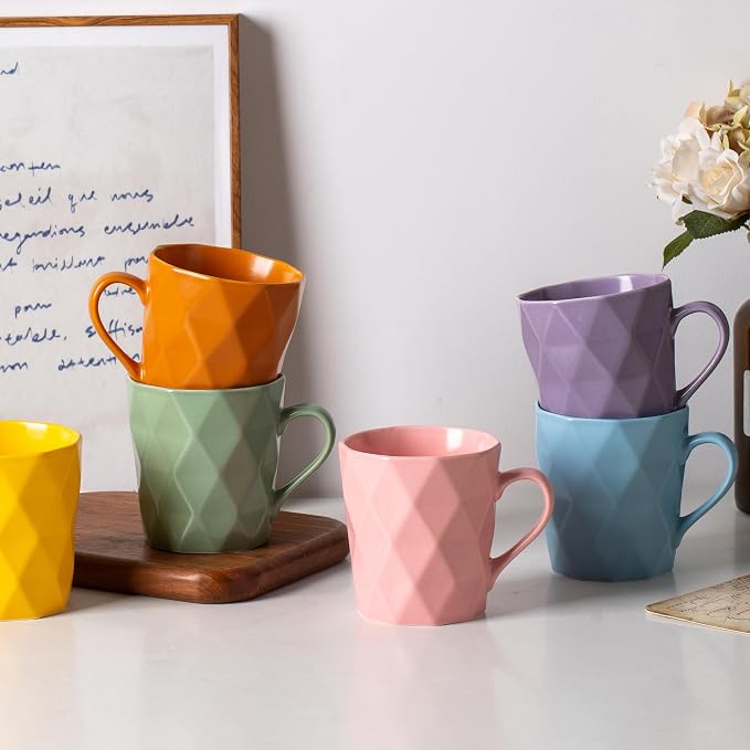 11 Ounce Porcelain Mugs, Set of 6, Tea and Cocoa Mug Set, Matte (Pink) - Image 4
