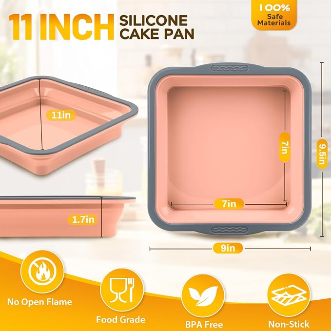 7x7 Silicone Square Cake Pan with Metal Reinforced Edge, Nonstick Brownie Baking Pan, BPA Free, Oven Safe Flexible Silicone Mold, Suitable for Making Cakes, Brownies, Bread, Pie, Lasagna - Image 2