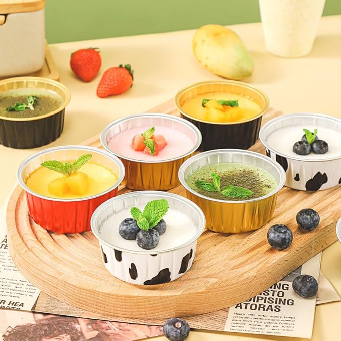 Mini Aluminum Foil Cupcake Baking Cups with Lids (40pcs, 5oz) Round Cupcake Foil Liners Tart Pie Tin Pan Holder - Disposable Mini Cake Containers Flan Molds for Pudding, Souffle, Party, Wedding - Image 6