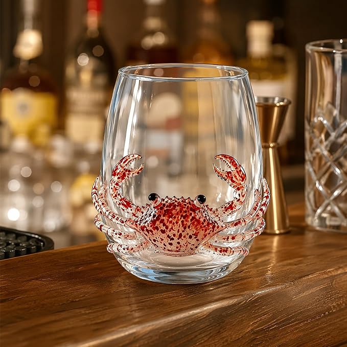 Ocean Themed Crab Hand-Blown Coastal Glassware for Birthday & Holiday Gifts | Ocean Themed Octopus Glassware Hand Blown Coastal Stemless Wine Glasses Unique Coastal Decor Gift for Ocean Lovers - Image 9