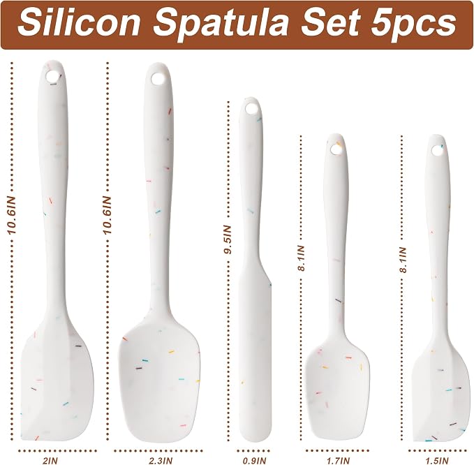Silicone Spatula Set,5 Piece Food Grade Rubber Spatulas,Candy Color | Spatulas Silicone Heat Resistant for Baking,Cooking,and Mixing High Heat Resistant Non Stick Dishwasher Safe BPA-Free - Image 2