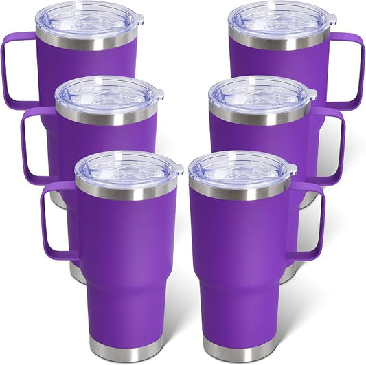 20 oz Tumbler with Handle and Lid Insulated Travel Coffee Mug Purple 6P | Stainless Steel Tumbler, coffee tumbler with handle,Spill Proof Double Wall Vacuum Tumbler Cup Keep Drink Hot & Cold by ATQTQ