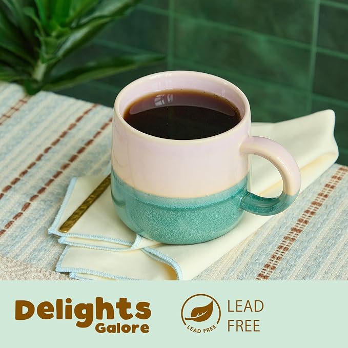 2 Pack Large Coffee Mugs 16 Oz - Hand Painted Gradient Ceramic Cups, Microwave & Dishwasher Safe. Aesthetic Pink Green Tea Mug Set for Women, Unique Kitchen Decor Gift - Image 6