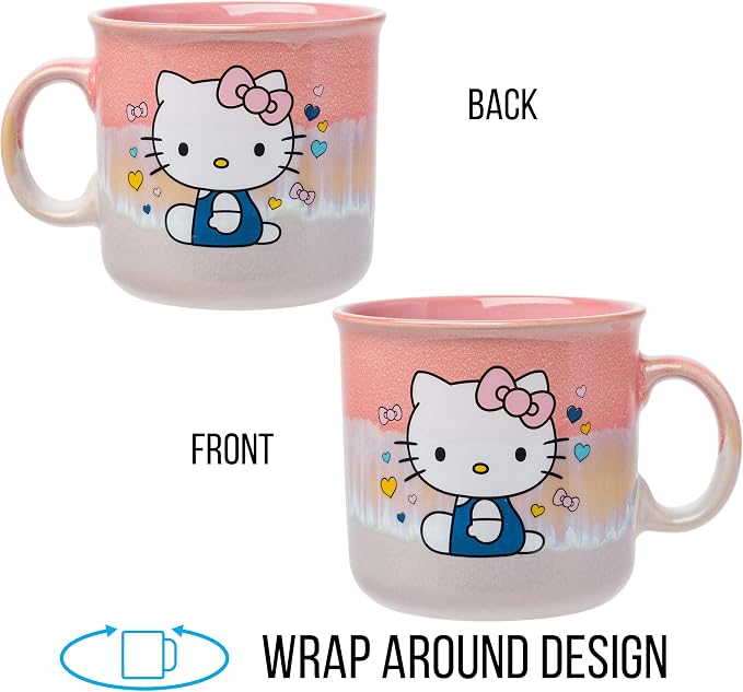 Silver Buffalo Sanrio Hello Kitty Sitting, Reactive Glaze Camper Mug, 20oz | Hearts and Bows, Ceramic, 0.59 Liters - Image 6