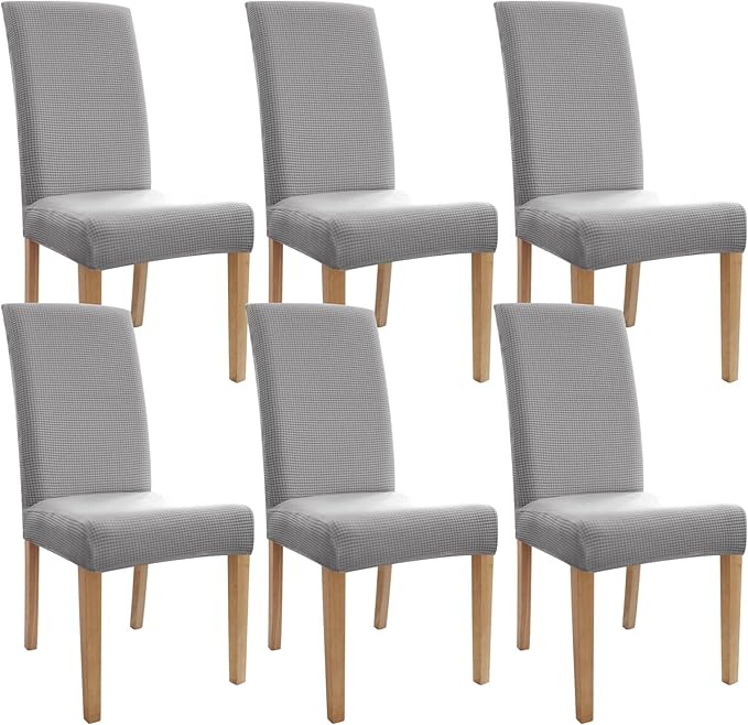 Dining Room Chair Covers,Chair Covers Set of 6, Soft And Stretchy,Cat Scratch Protection, Jacquard Fabric, Grey, Regular Size, Dining Chair Cover Banquet Wedding, Kitchen, Hotel, Celebration by WelcometoPromindflyplka