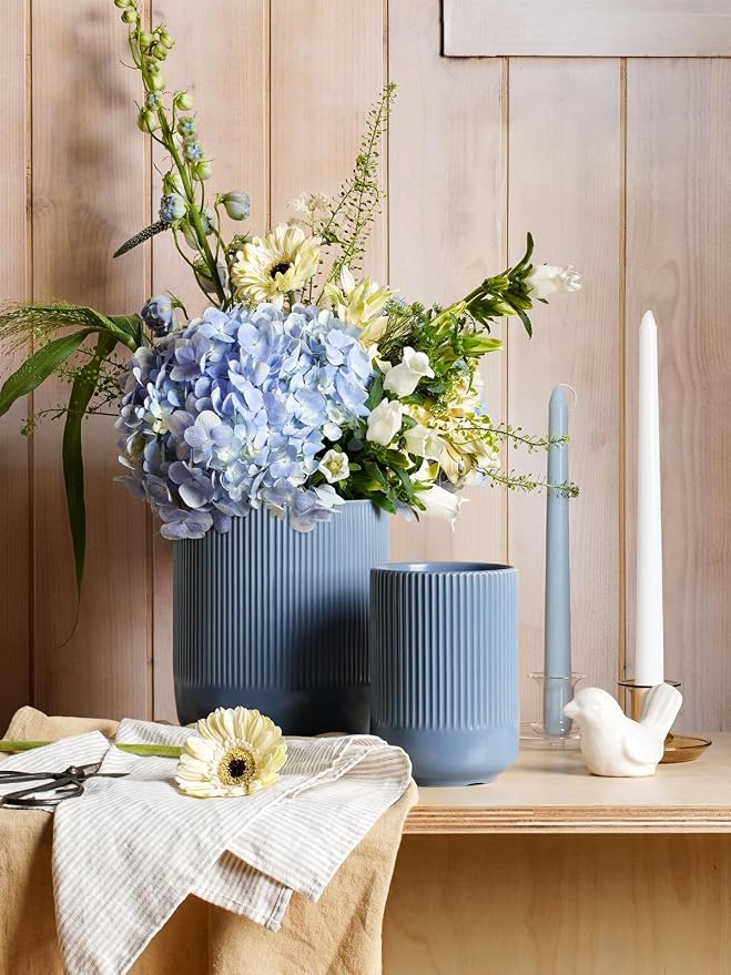 LE TAUCI Utensil Holder for Kitchen Counter, 7.3"+5.4" Fluted Ceramic Utensil Crock Organizer for Countertop, Heavy Large Holder for Spatulas, Spoons, Set of 2, Dusty Blue - Image 6