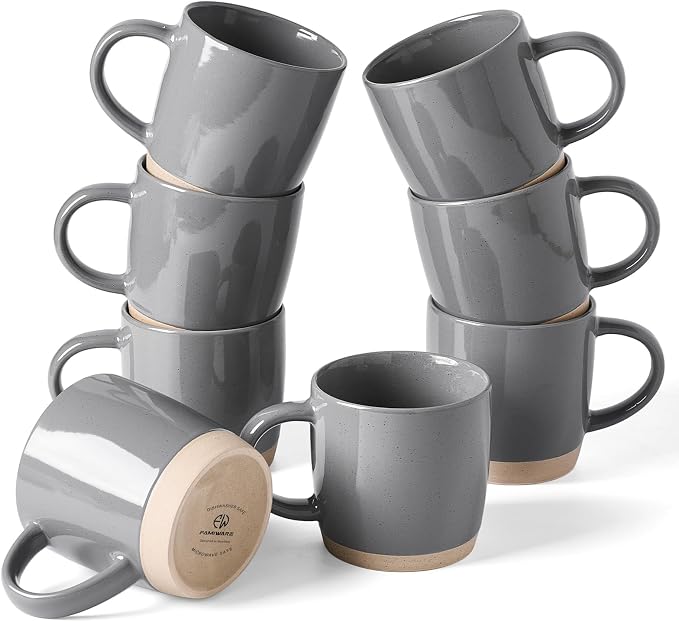 famiware Coffee Mugs for 8, 13 oz Mug Set, Drinking Cup with Handle for Coffee, Tea, Cocoa, Milk, Milkyway Serise, Dark Gray by Famiware