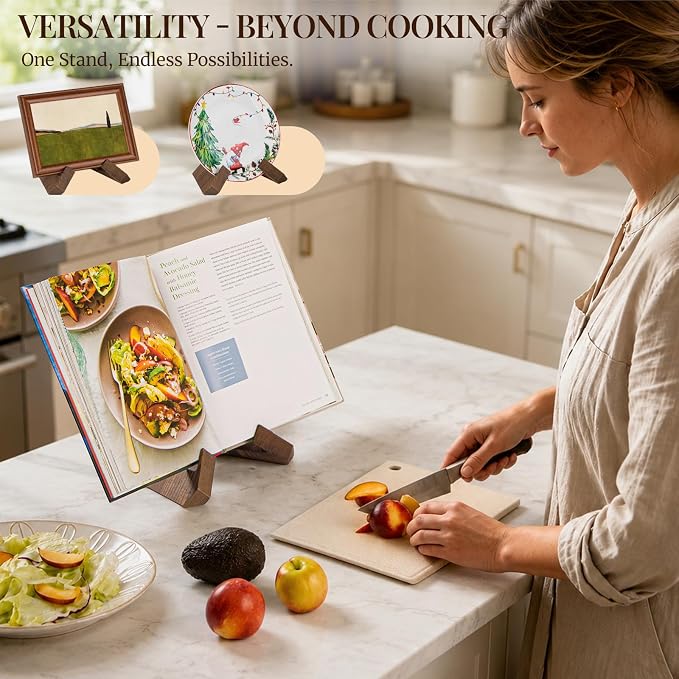 PUERSI Cookbook Stand for Kitchen, Recipe Book Holder for Kitchen Counter | Wooden Cookbook Holder, Rustic Cook Book Holder Stand - Rustic Brown - 2 Sets - Image 3