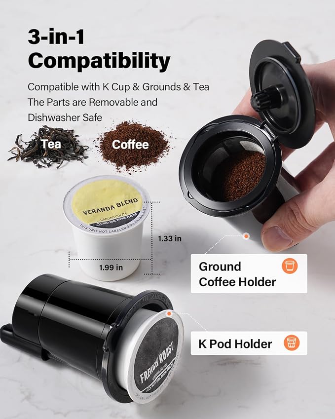 K Cup Coffee Maker With Bold Setting, Single Serve Hot & Iced Coffee Maker for K-Cup and Grounds, 52 Oz Removable Water Tank, 6 to 14oz Brew Size, Pod Coffee Machine With Reusable Filter, Gray - Image 6