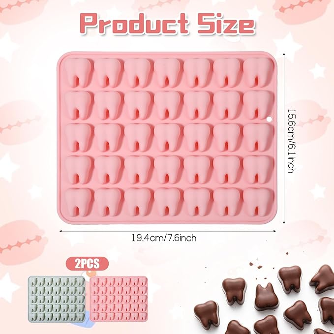 2 Pack Tooth Silicone Molds 35 Cavity 3D Small Molar Molds for Chocolate Candy Gummy Jello Fondant Dessert Resin Clay Mini Soap Making Mould