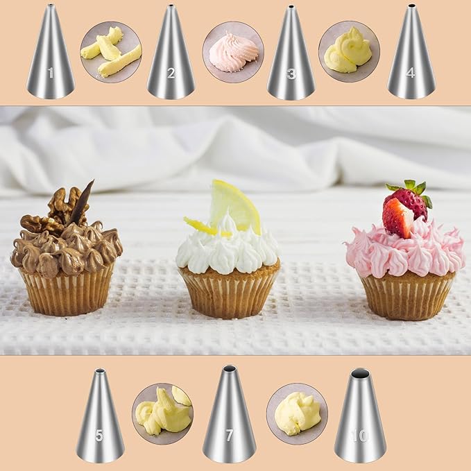 Jeffdad 7 Pcs Round Hole Piping Tips Set, Professional Stainless Steel Cupcake Frosting Nozzles Tool Russian Pastry Icing Dispensers Supplies for Cake Decorating Supplies Baking Set Tools(7PCS)