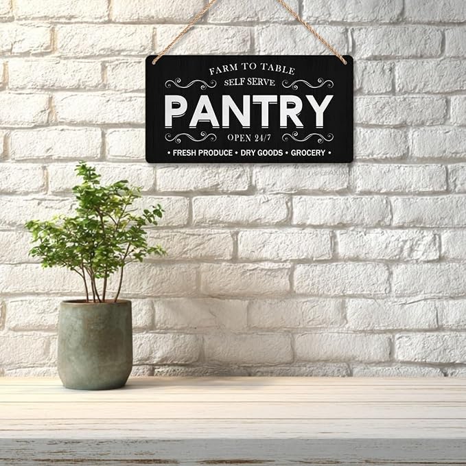 Pantry Sign Rustic Wall Art Print Wooden Signs Funny Home Decor Vintage Poster Retro Hanging Plaque for Farmhouse Kitchen Cafe Bar Grocery Coffee Corner 10x5 Inch (Black) - Image 3