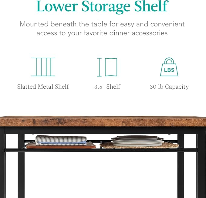 Best Choice Products 5-Piece Modern Dining Set W/Steel Frame, Space Saving Rectangular Kitchen Table W/ 4 Matching Chairs & Storage Rack for Apartments, Kitchens & Dining Rooms - Medium Brown/Black - Image 5
