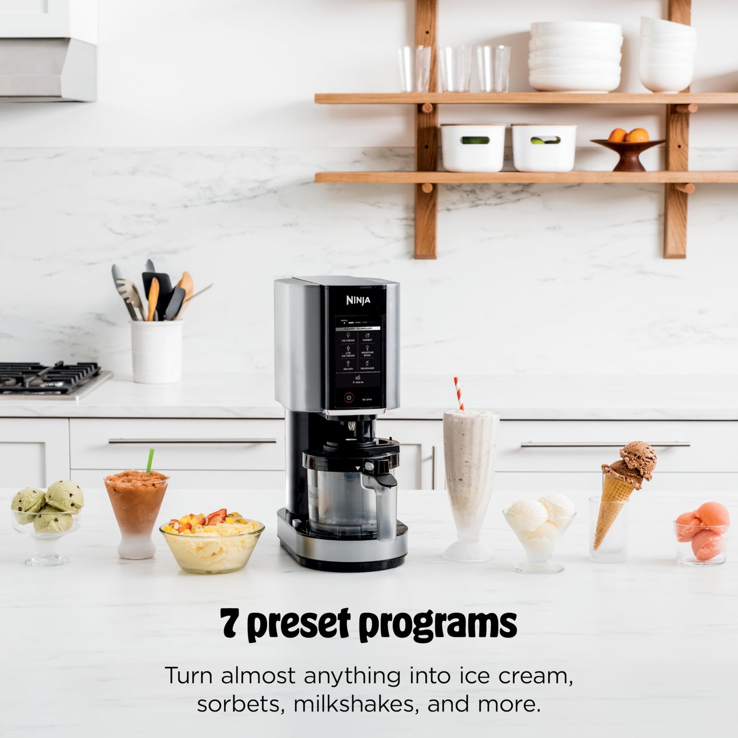 Compact Ice Cream Maker 7 Programs with 2 Pint Containers for Gelato Sorbet Milkshake Smoothie Bowls Silver