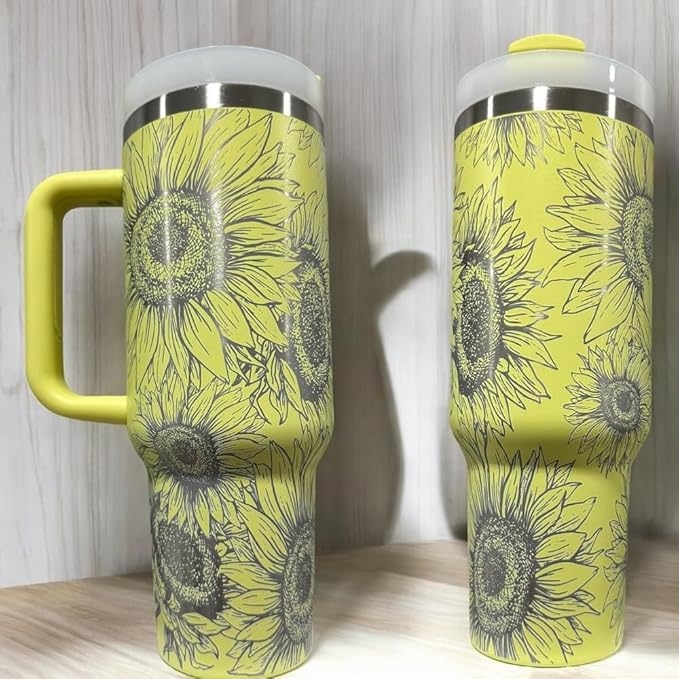 Tumbler, 40oz Tumbler, Western Tumbler, Engraved Cup with Handle, Cute Coffee Mug, 40oz Coffee Mug (Yellow(14)-Sunflowe(E))