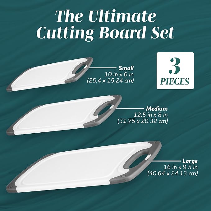Cutting Boards for Kitchen - BPA-Free Chopping Board - Different Sizes & Non Slip Handles - Reversible, Large Cutting Board Set - Unique Gifts for Cooks Who Have Everything - 3-Pack Navy Blue - Image 2