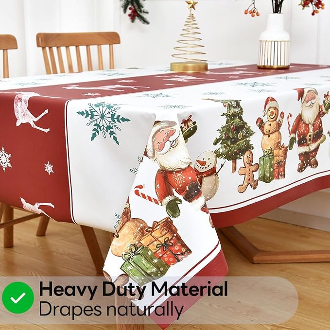 Christmas Table Cloth Rectangle Heavy Duty Vinyl Red Christmas Tablecloth Plastic Reusable Santa Tablecloth Wpieable Waterproof PVC Xmas Table Cover for Dining Party New Year(Deers, 54"x84") - Image 4