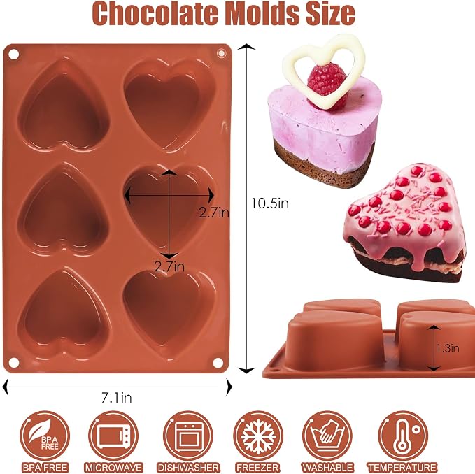 (2 Pack) 6 Holes Heart Shaped Silicone Mold For Chocolate Cake - Heart Silicone Mold for Making Jelly Pudding Handmade Soap Mould Candy Making - Image 2
