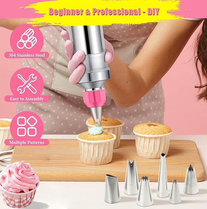 Dessert Decorating Syringe Set, Frosting Piping Kit icing piping kit 54 food-grade stainless steel piping nozzles for Baking, Decorating Cupcake, Deviled Eggs, Black