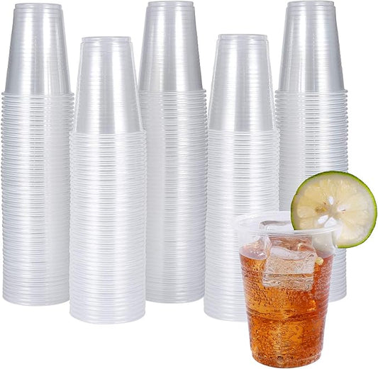 Turbo Bee 300 Pack 9oz Clear Plastic Cups，Disposable Mouthwash Cups, Ideal for Whiskey, Drinking Tasting, Food Samples