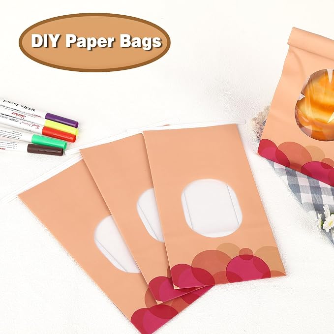 Bakery Bags with Window 50Pcs Kraft Paper Bags 5x2.75x9.6Inches Resealable | 5x2.75x9.6In Resealable Kraft Bakery Bags with Window & Tin Tie, Keep Cookies Coffee Beans Snacks Fresh & Displayed - Image 7