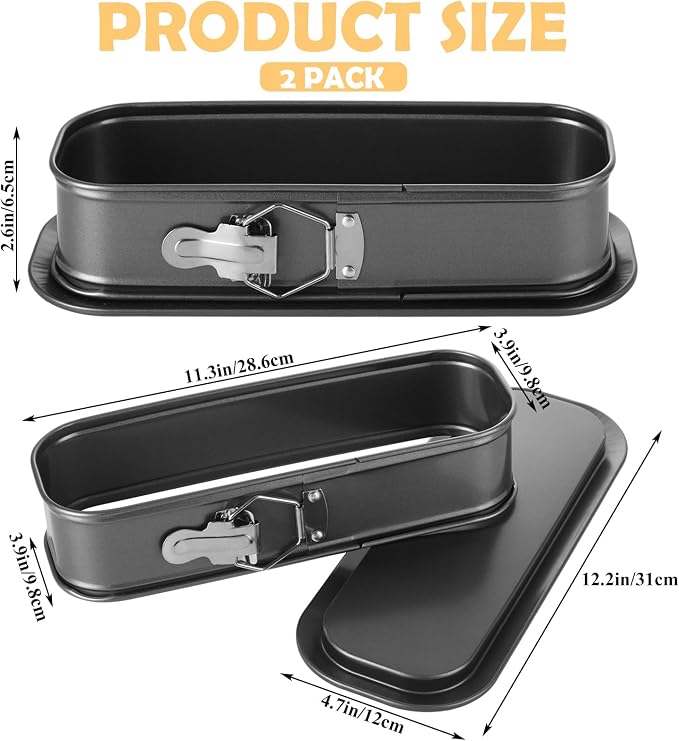 ASelected 2PCS Narrow Oval Springform Pan, 12 Inch Black Gray Non-Stick Springform Cake Pans with Removable Bottom for Cheesecake, Terrine, Tiramisu, Bread Loaf, Baking - Image 2