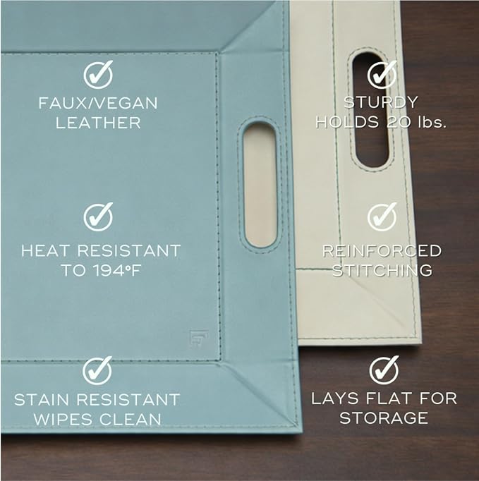 2-in-1 Serving Tray & Placemat | Faux Leather & Reversible | Lays Flat as a Placemat or Folds into an Ottoman Food Tray, Easy to Clean - Image 6