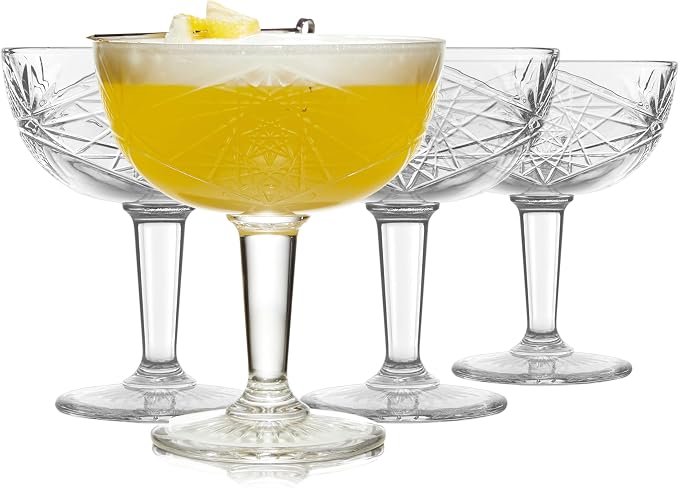 Libbey Hobstar Champagne Coupes , Timeless Bar Glasses, Dishwasher Safe Cocktail Glasses Set of 4 for Beverages, Mixed Drinks and More by Libbey