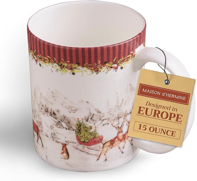 Maison d' Hermine Coffee Mug with Handles Tea Cups (12 Ounce, Pack of 1) | Fine Bone China Coffee Mugs for Hot Beverages Cappuccino Latte Home Hotel Spring Summer -Christmas Tradition - Landscape by MaisondHermine